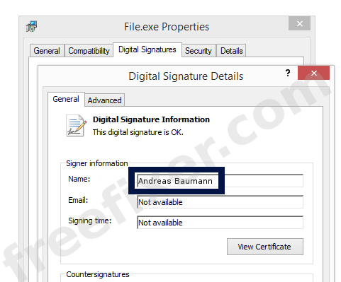 Screenshot of the Andreas Baumann certificate